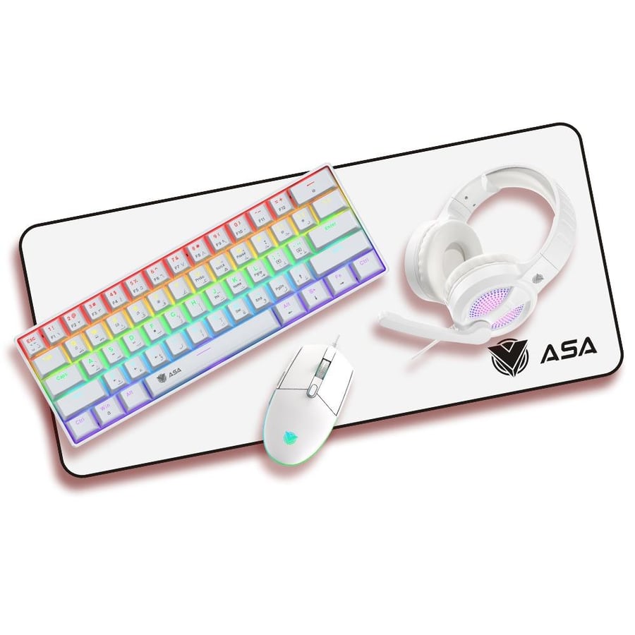 كيبورد ميكانيكي سلكي + ماوس + سماعة + ماوس باد - NEXT STEP 4IN1 RGB ASA 61 KEYS