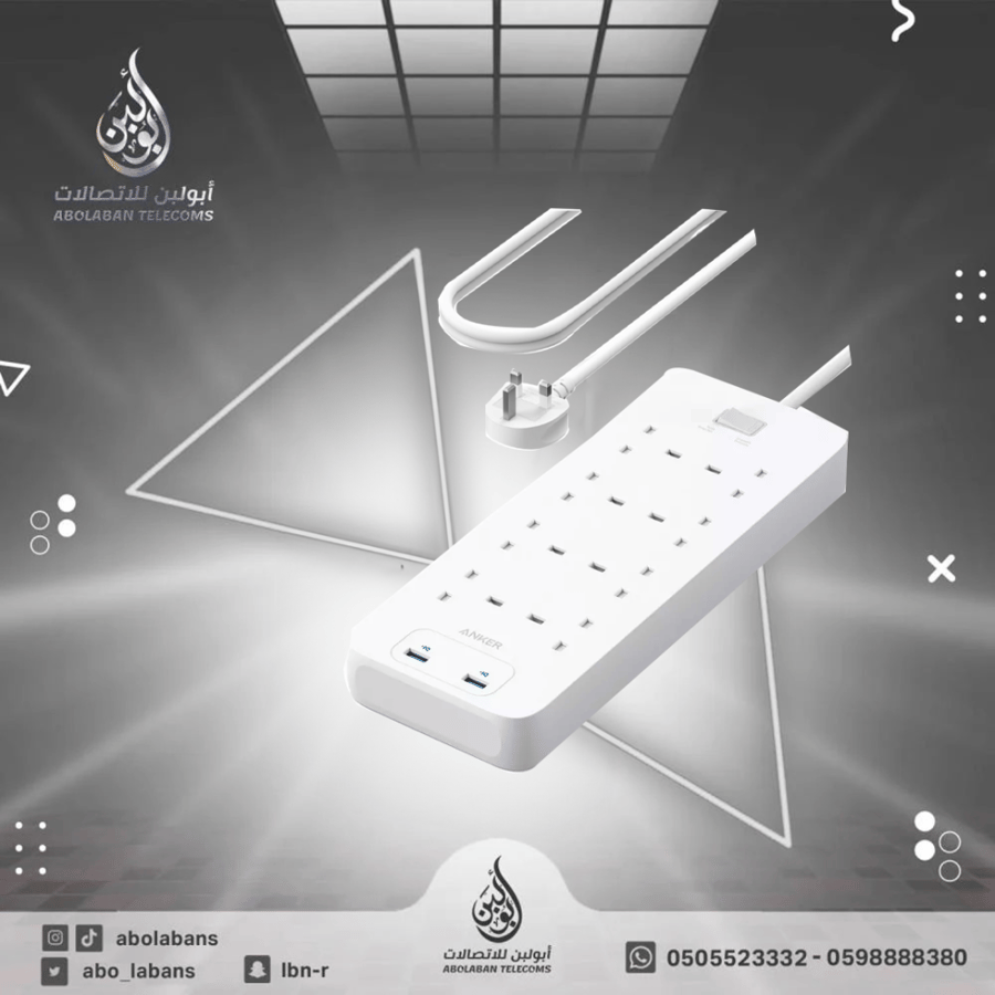أنكر توصيلة 8 منافذ طاقة مع منفذين USB بقوة 12 واط
