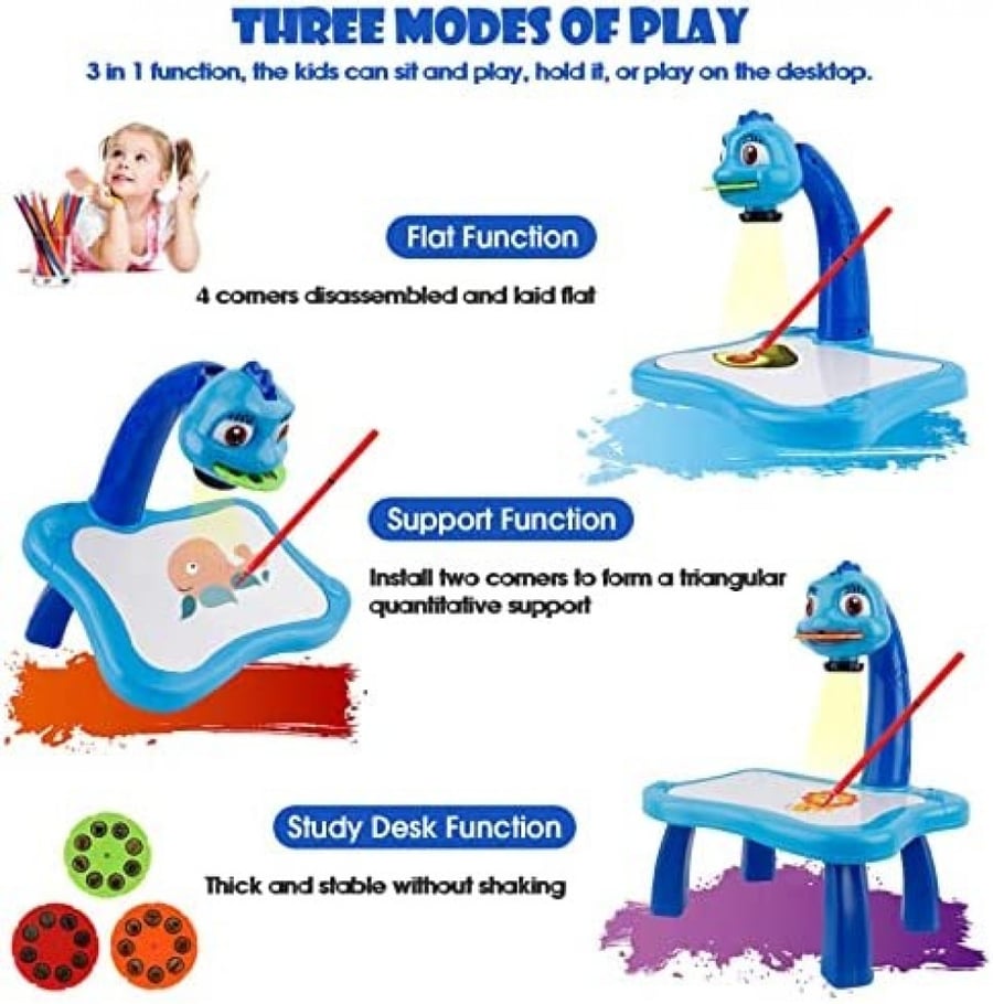 Projector game for children, adjustable, with 12 colored pens and 24 drawings – multi-colored
