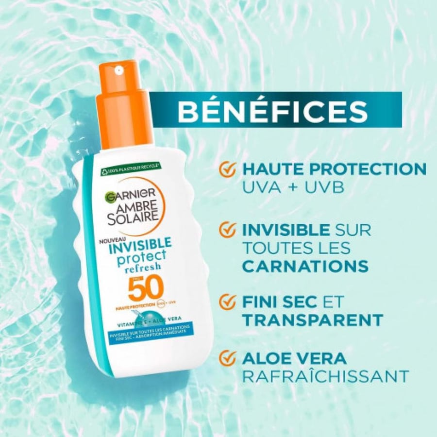 واقي شمس جارنييه امبر سولير انفزبل حماية SPF50 شفافه منعشة  200 مل