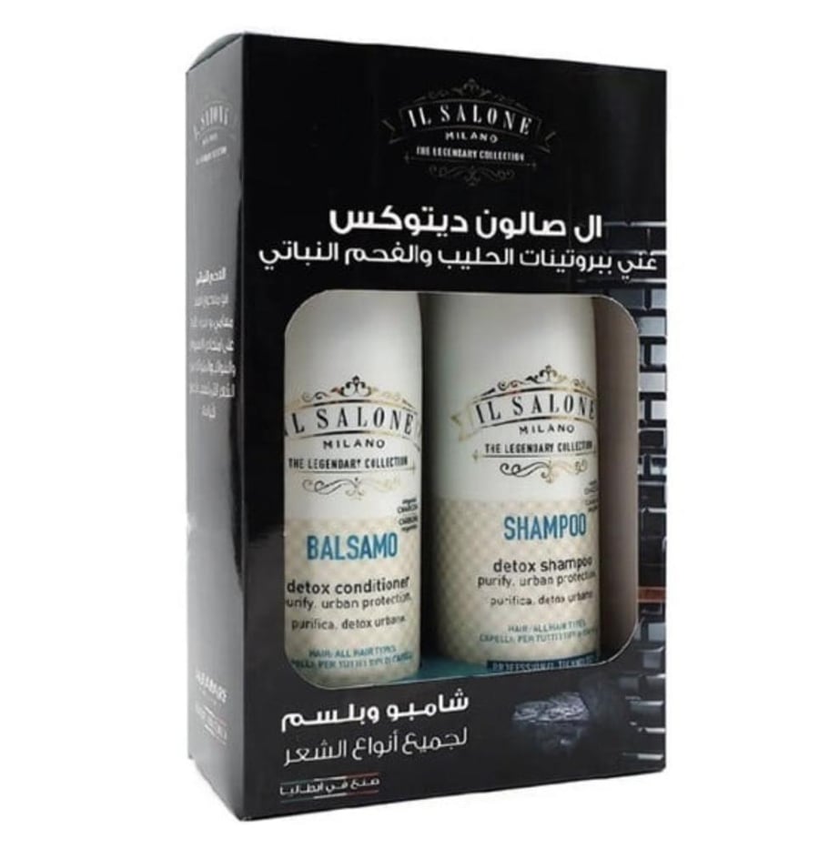 ال صالون شامبو + بلسم الشعر 500 مل ديتوكس غني ببروتينات الحليب والفحم النباتي