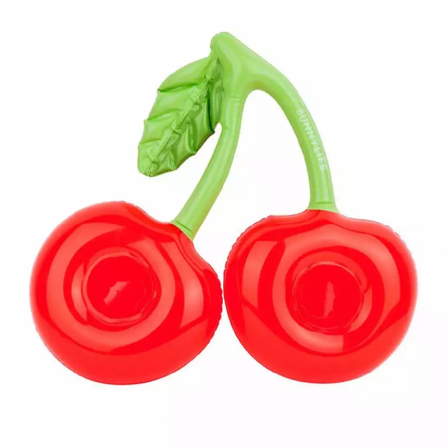 A pool cup holder in the shape of a cherry for two adjacent cups