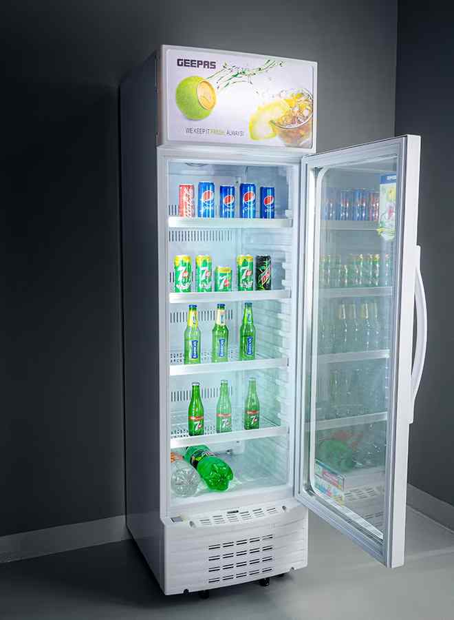 Gibas - vertical display refrigerator equipped with lock and key, 230 watts, model GSC3807WRE-1, white color