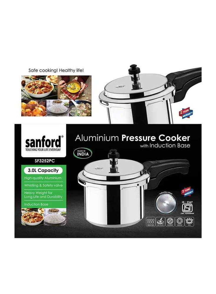 Sanford - Aluminum pressure cooker with induction base, capacity 3 liters, 20 watts, model SF3252PC-3.0L, silver color