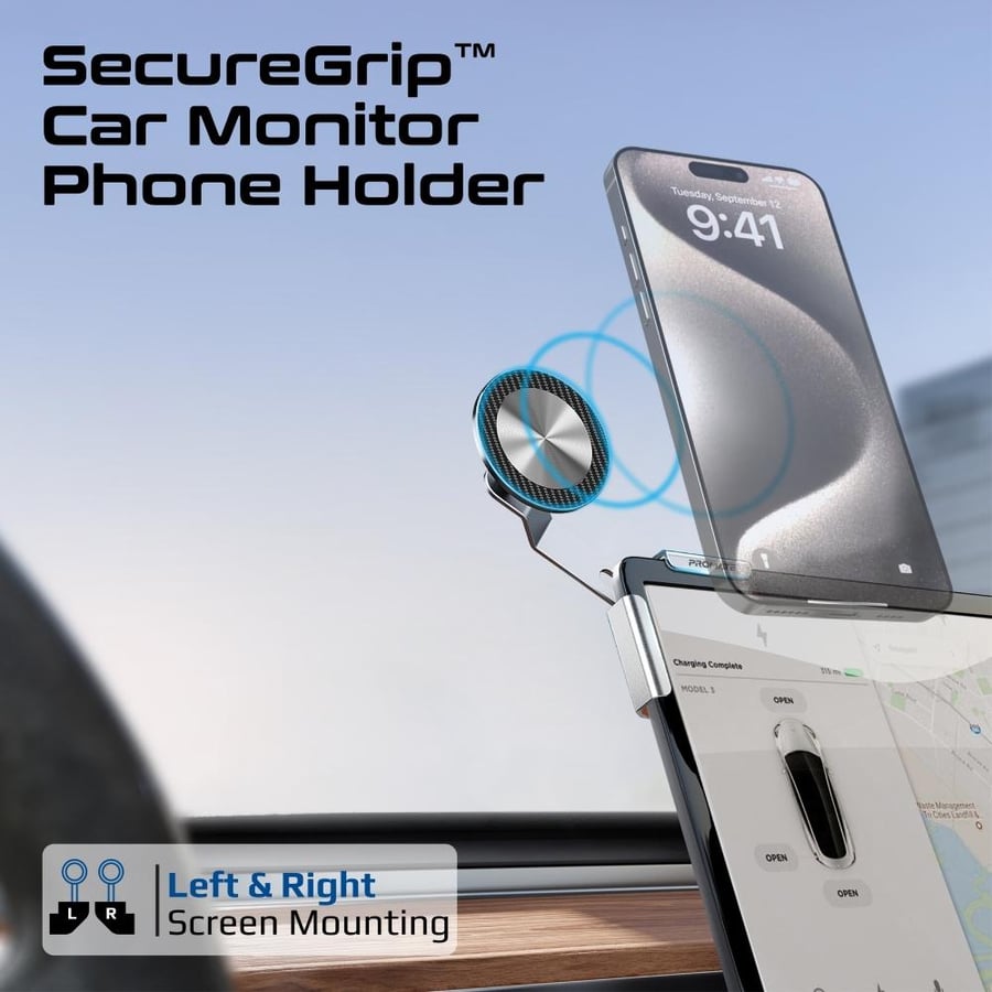 حامل الهاتف الذكي المغناطيسي SecureGrip™ للسيارة، يتيح لك تثبيت هاتفك بسهولة وأمان أثناء القيادة، مع تصميم مدمج يضمن سهولة الوصول إلى الشاشة - Promate MagHold-90