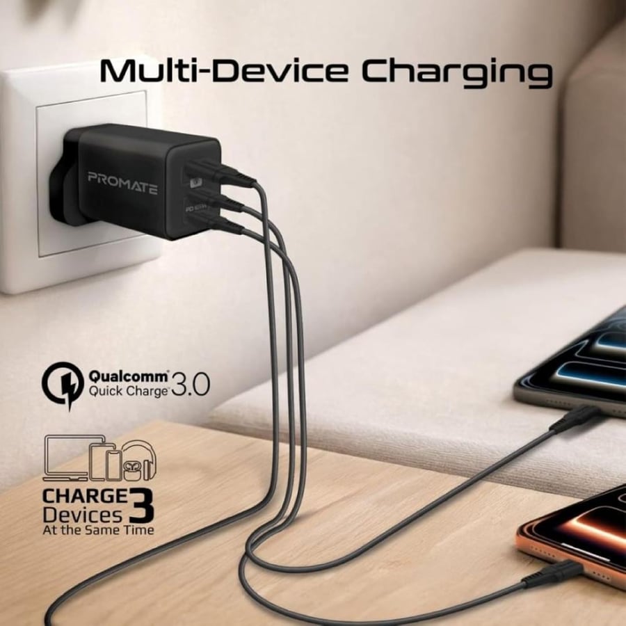 شاحن منزلي من بروميت منفذين تايب سي ومنفذ يو اس بي - PowerPort-65