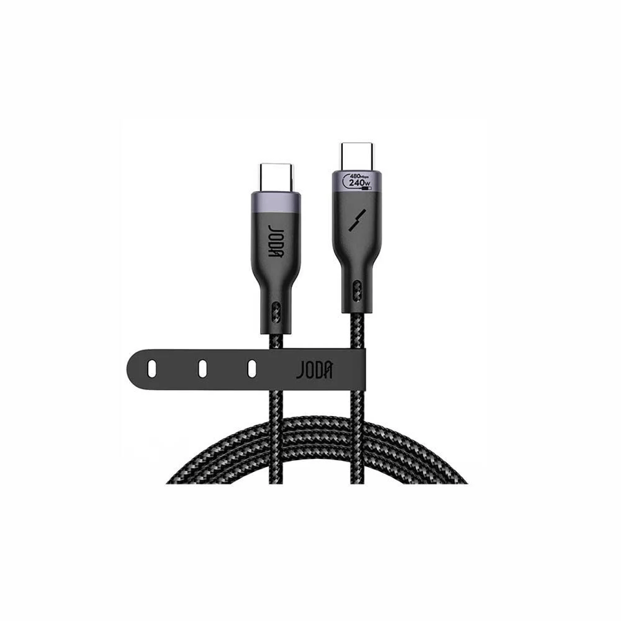 JODA nylon Type C to Type C cable with 240-watt power, 2 meters long - black