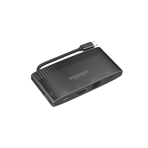بروميت موزع 6 في 1  USB-C مع 4K HDMI وVGA و1000Mbps RJ45 ومنفذ بيانات USB-C ومنفذ توصيل طاقة USB-C بقدرة 100 واط مع  Promate  MediaHub-C6