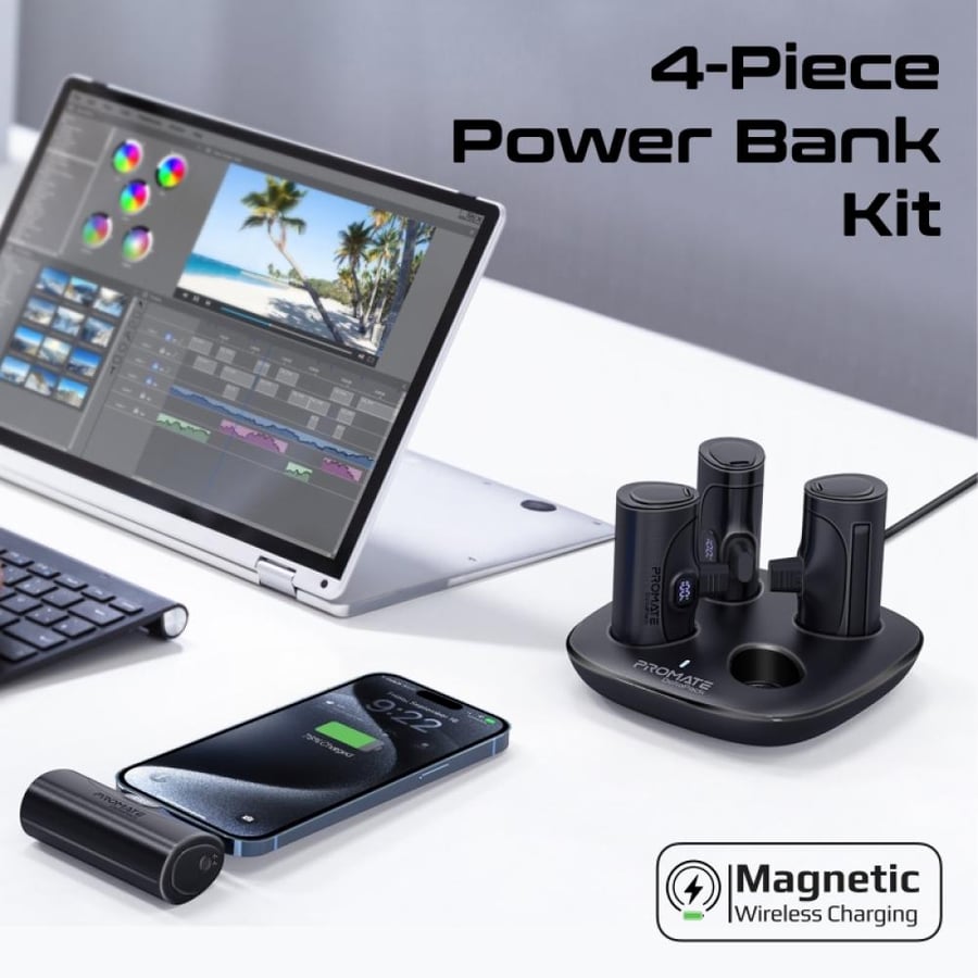 قاعدة شحن power-ip بـ 4 بطاريات Mini متنقلة بقوة 5000 ملي امبير - 2 بقاعدة ايفون 2 بقاعدة تايب سي