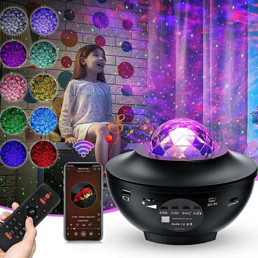 Star and moon lighting with speaker in RGB colors