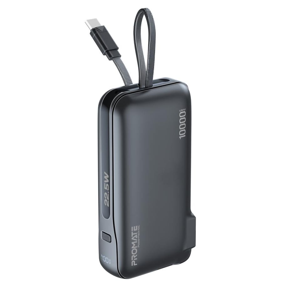 شاحن حائط وبطارية متنقلة فائقة الصغر وسريعة الشحن، مزودة بشاحن تيار متردد وكيبل USB-C مدمج لسهولة الاستخدام والشحن السريع Promate PowerPack-10C