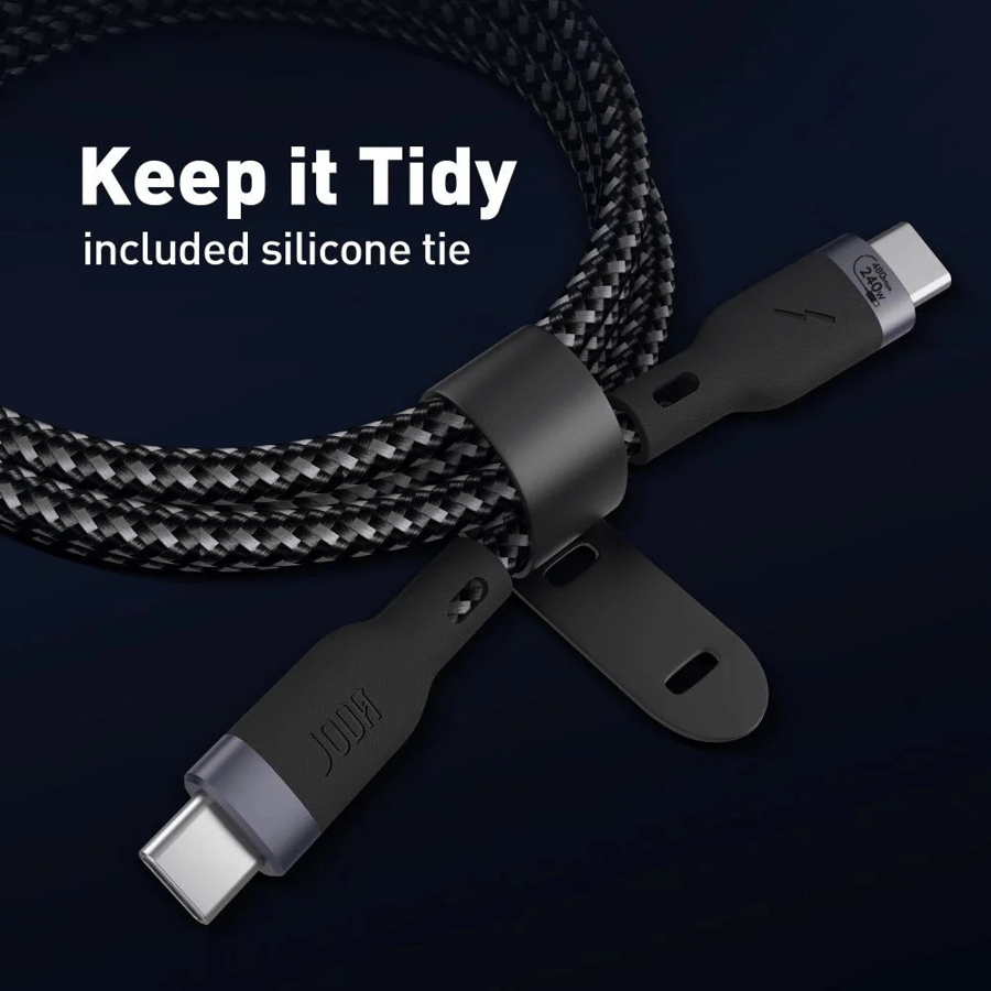 JODA nylon Type C to Type C cable with 240-watt power, 2 meters long - black