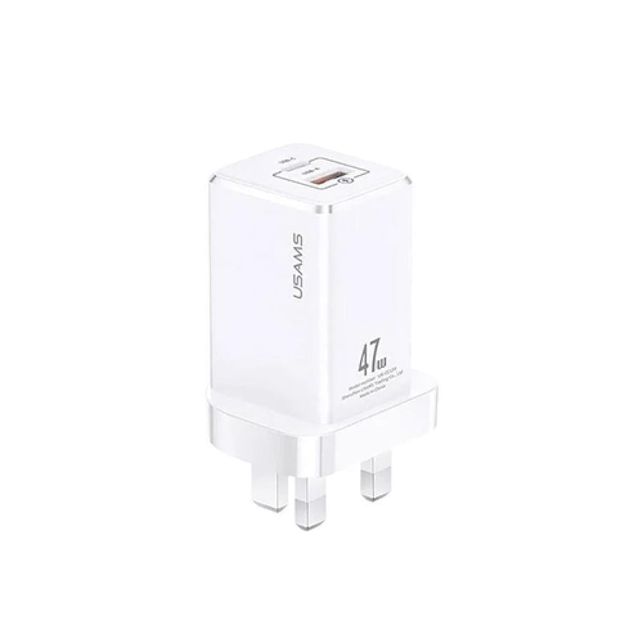 شاحن منزلي بمنفذين USB-A & USB-C بقوة 47W ( أبيض & أسود )  + كيبل مجاني هدية