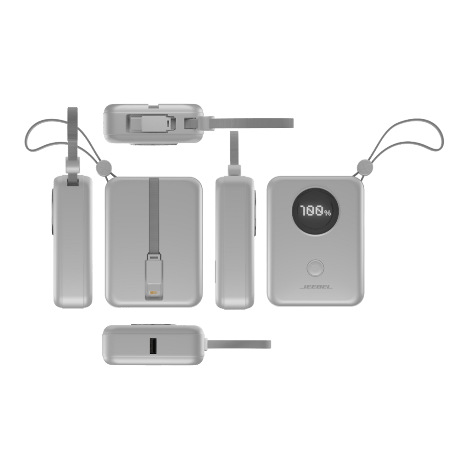 قطعة واحدة من Jeebel باور بانك 10000mAh بشاشة رقمية – PD سريع 22.5W مع كابلات Lightning وType-C مدمجة – 4 ألوان