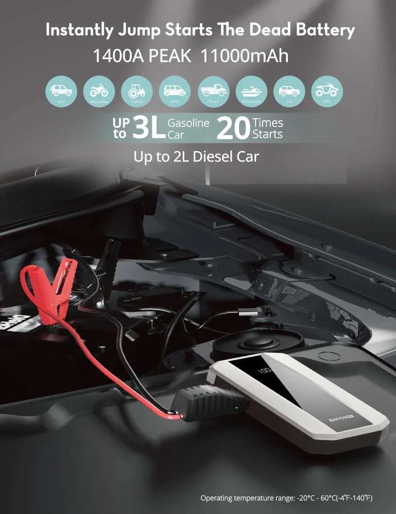 Car charger and RAV Power battery with a capacity of 11000 mAh and a power of 40.7 watts