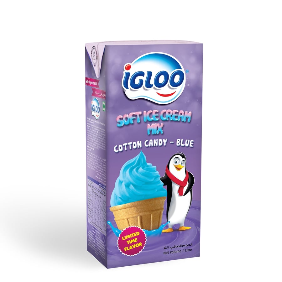 ‏Igloo  أكلوو مزيج خليط الآيس كريم نكهة القطن كاندي الازرق حجم العبوه 1لتر