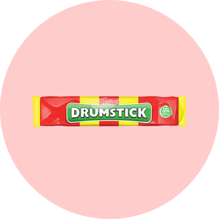 A pack of 3 pieces of original Swizzels Drumstick bars with strawberry and milk flavor