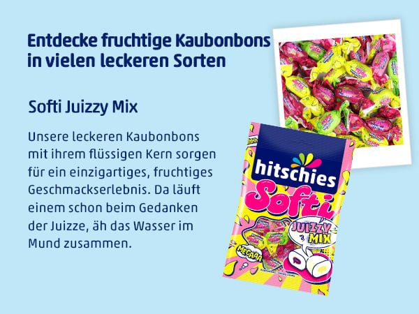 HITSCHIES مزيج هيتشيز سوفتي جوزي 90 غرام  HITSCHIES SOFTI JUIZZY MIX 90G خالية من الغلوتين