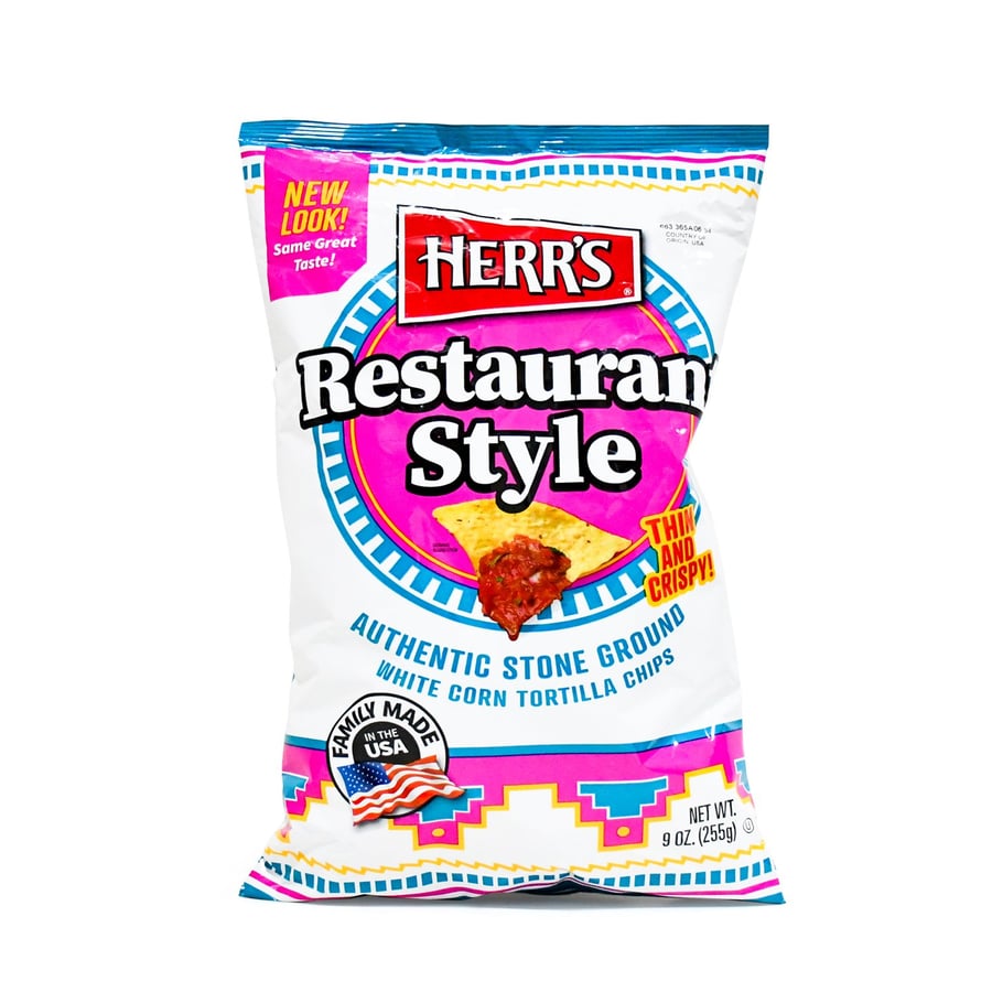 ‎رقائق التورتيلا بالذرة البيضاء على طريقة مطعم هيرز 255 جم -Herr's Restaurant Style White Corn Tortilla Chips 255 g