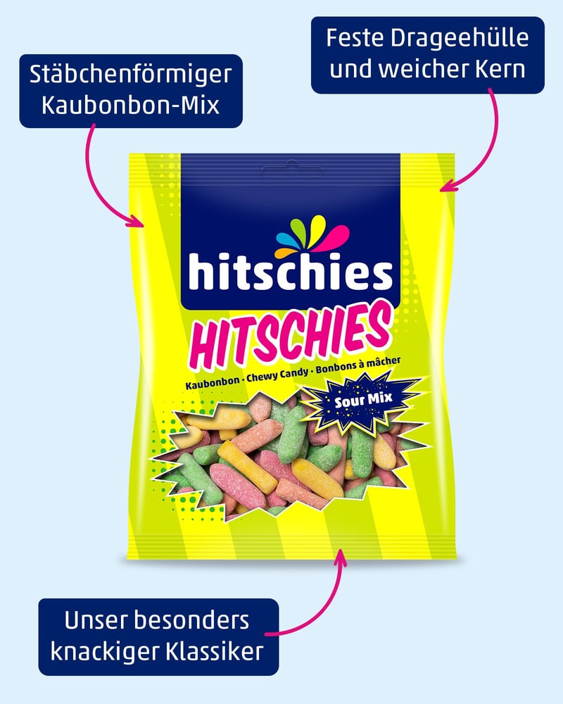 الحجم الكبير HITSCHIES مزيج هيتشيز الحامض 140 غرام HITSCHIES Sour Mix 140g