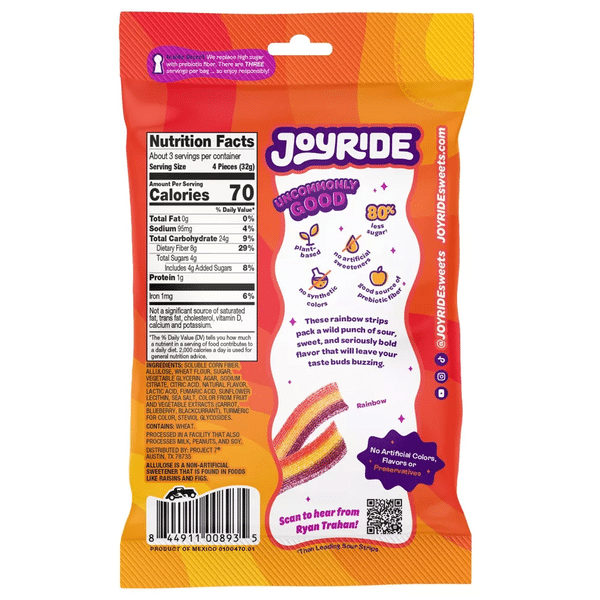 Joyride شرائح عصير الليمون الوردي الحامض قليل السكر من جوي رايد 3.5