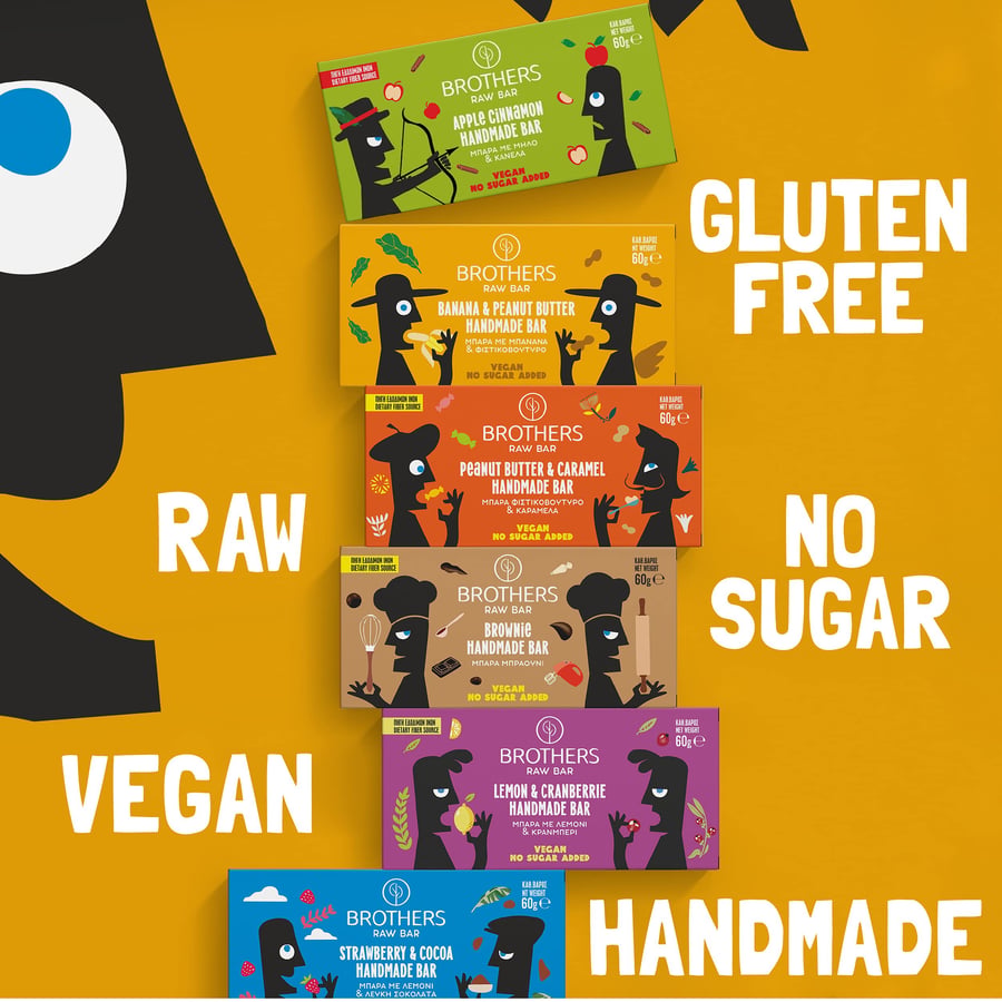 Raw healthy bar brothers with brownie without adding sugar