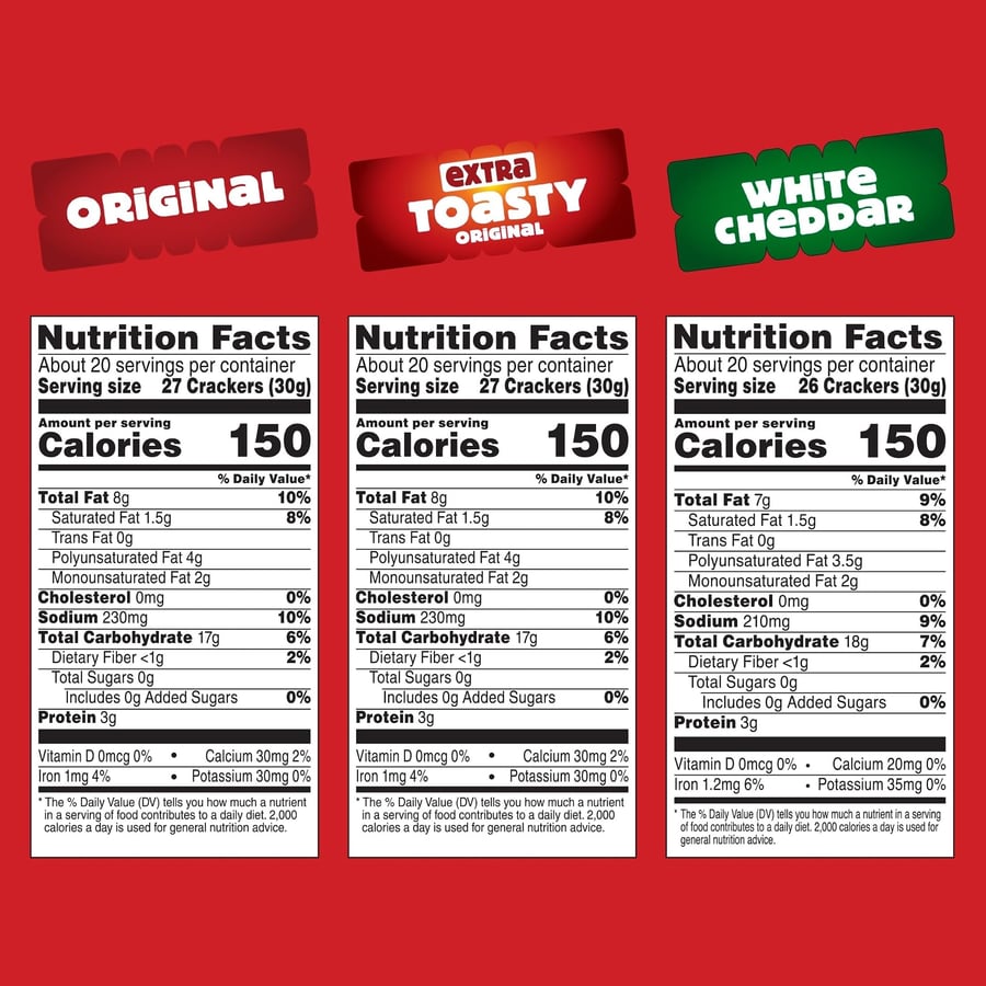 Cheez-It مقرمشات الجبن المخبوزة، عبوة متنوعة من 3 نكهات (أصلية، محمصة للغاية، شيدر أبيض)، حجم عائلي، 21 أونصة (عبوة من 3 قطع)