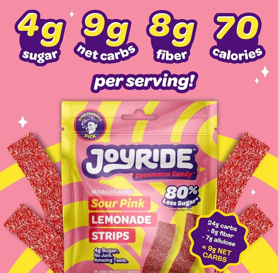 Joyride شرائح عصير الليمون الوردي الحامض قليل السكر من جوي رايد 3.5