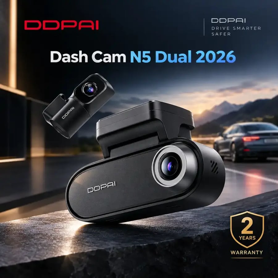 داش كام DDPAI N5 Dual 2026 ثنائية 4K أمامي وخلفي 1080pمع NightVIS وADAS وGPS ودعم كيبل الفيوز والبث المباشر 4G