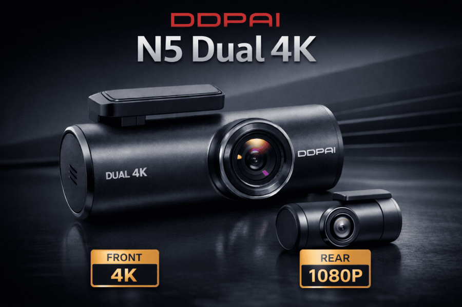 DDPAI N5 front and rear dash cam with 4K resolution for comprehensive vehicle recording