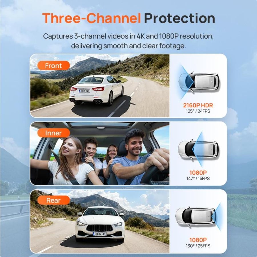 70mai T800E dash camera with three cameras 4K with voice control and super capacitor
