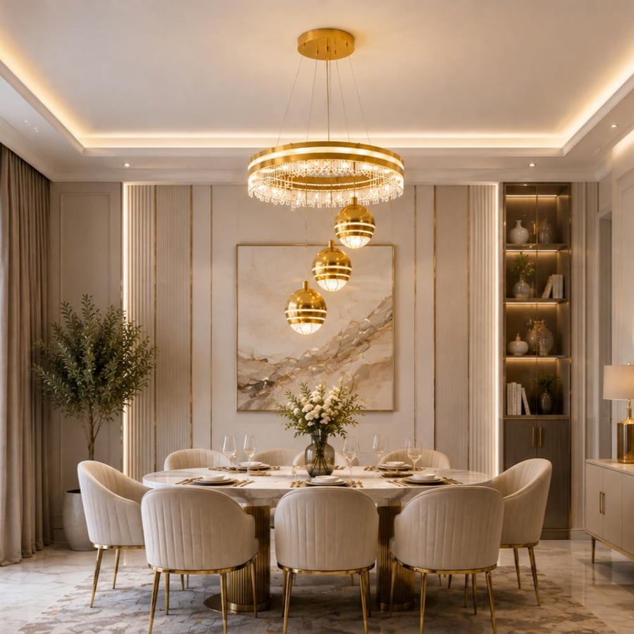 ثريا مودرن دائرية كريستال LED ذهبي – 3 إضاءات – آرت الأضواء التجارية