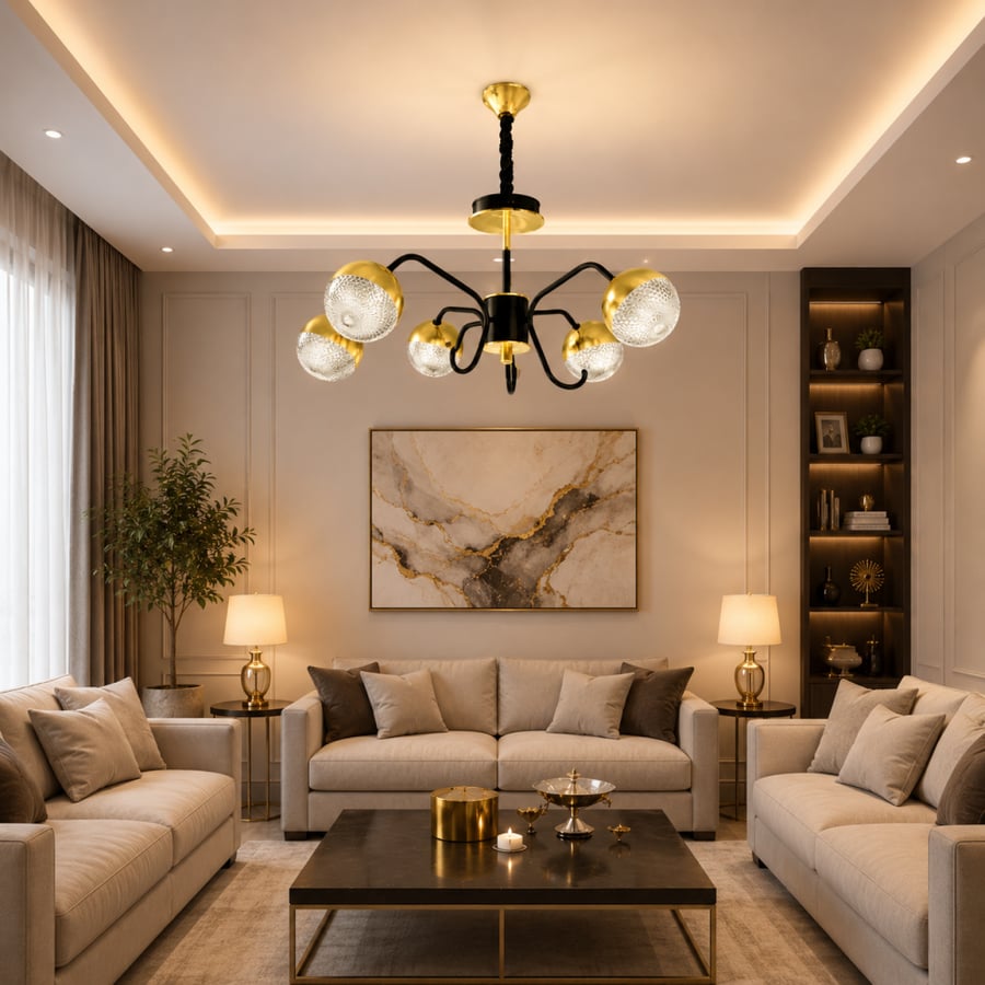 Chandelier ceiling modern black × gold – 3 lights with elegant design