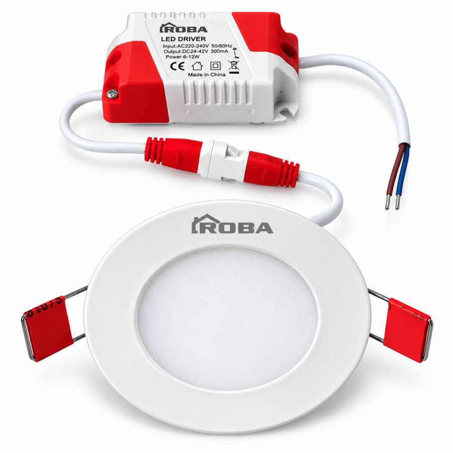 Spotlight with 7 cm base, 4 watt LED, yellow light, white frame panel