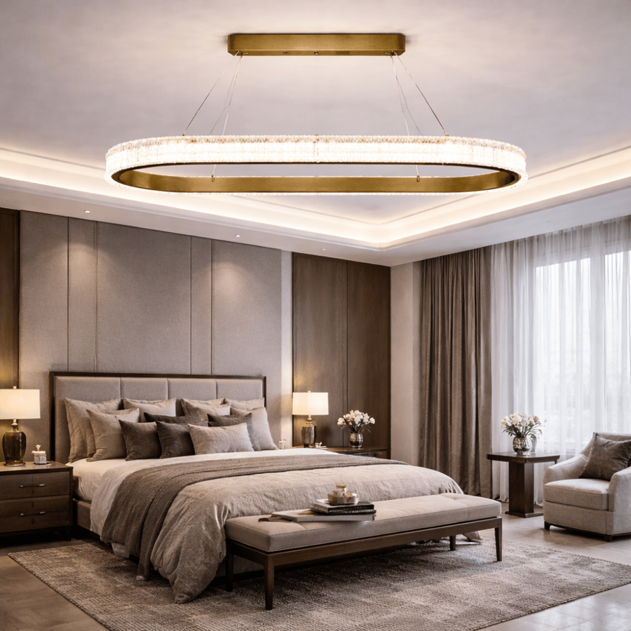 Rectangular gold LED chandelier 120×40 cm – three lights with remote control