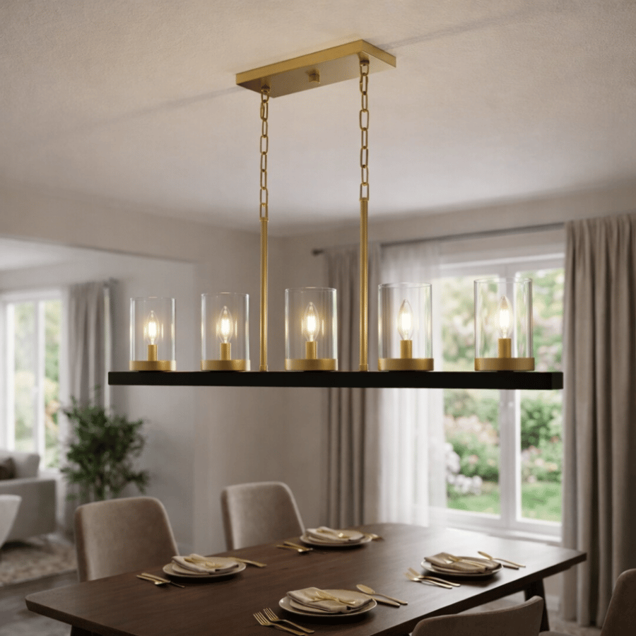 Modern black and gold hanger – 5 bulbs and wall lamp available – E27 base