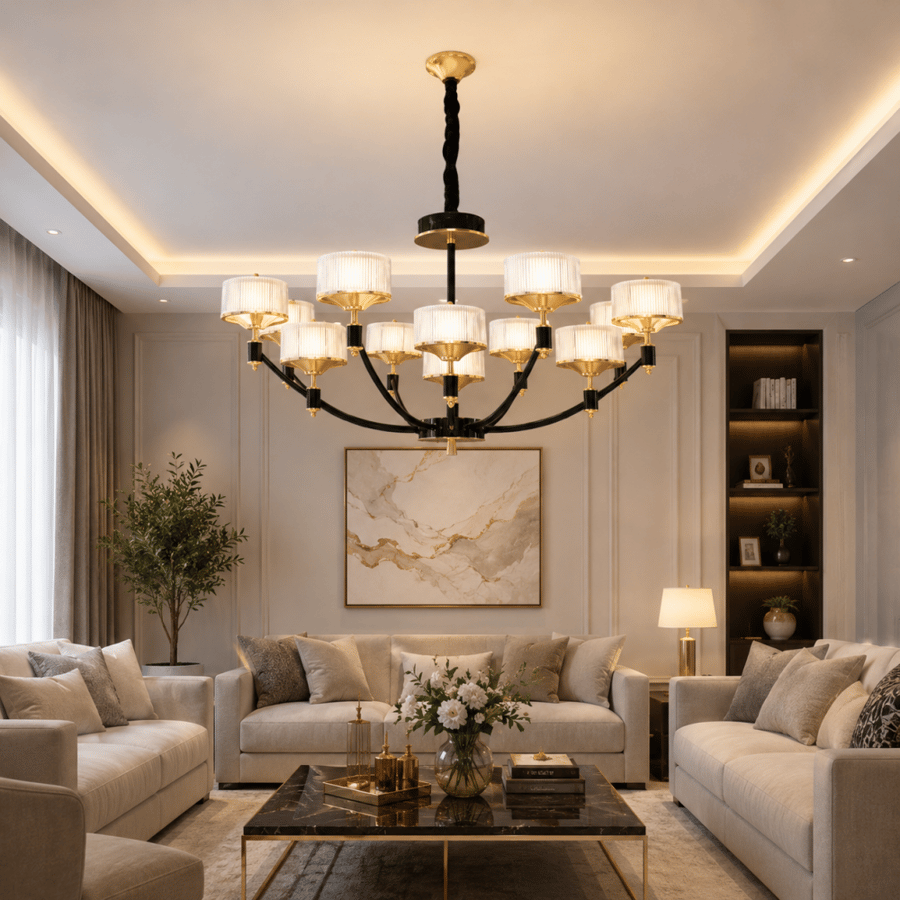 Modern ceiling chandelier with three lights – black × gold with luxurious design
