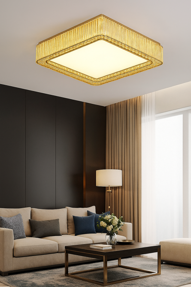 Chandelier modern gold 3 lights square 95 watts diameter size 60*60 cm