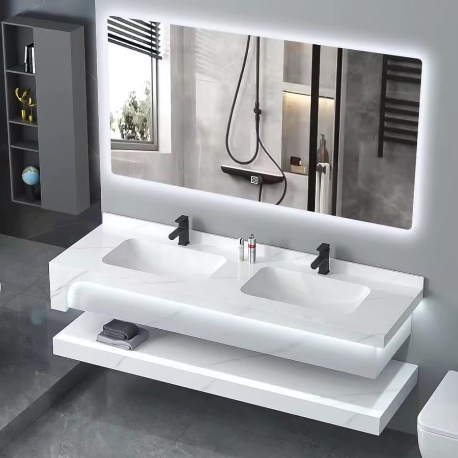 Double basin sink, white color, thick gray, available in two sizes