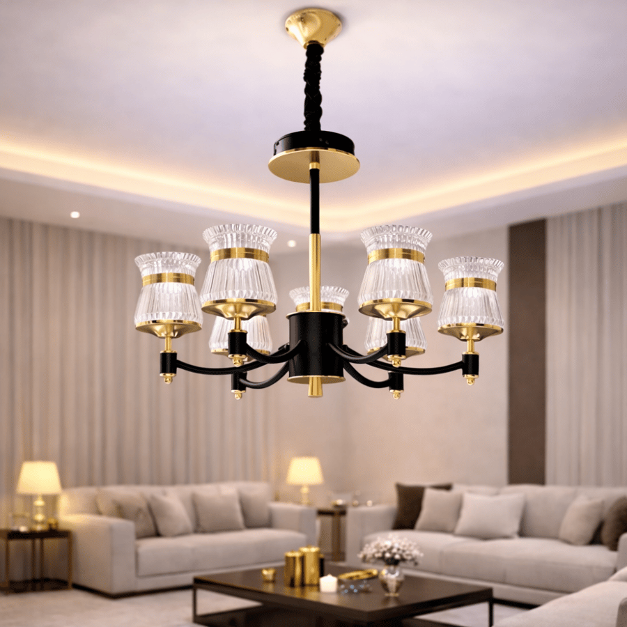 Chandelier LED modern three lights – elegant design in black and gold