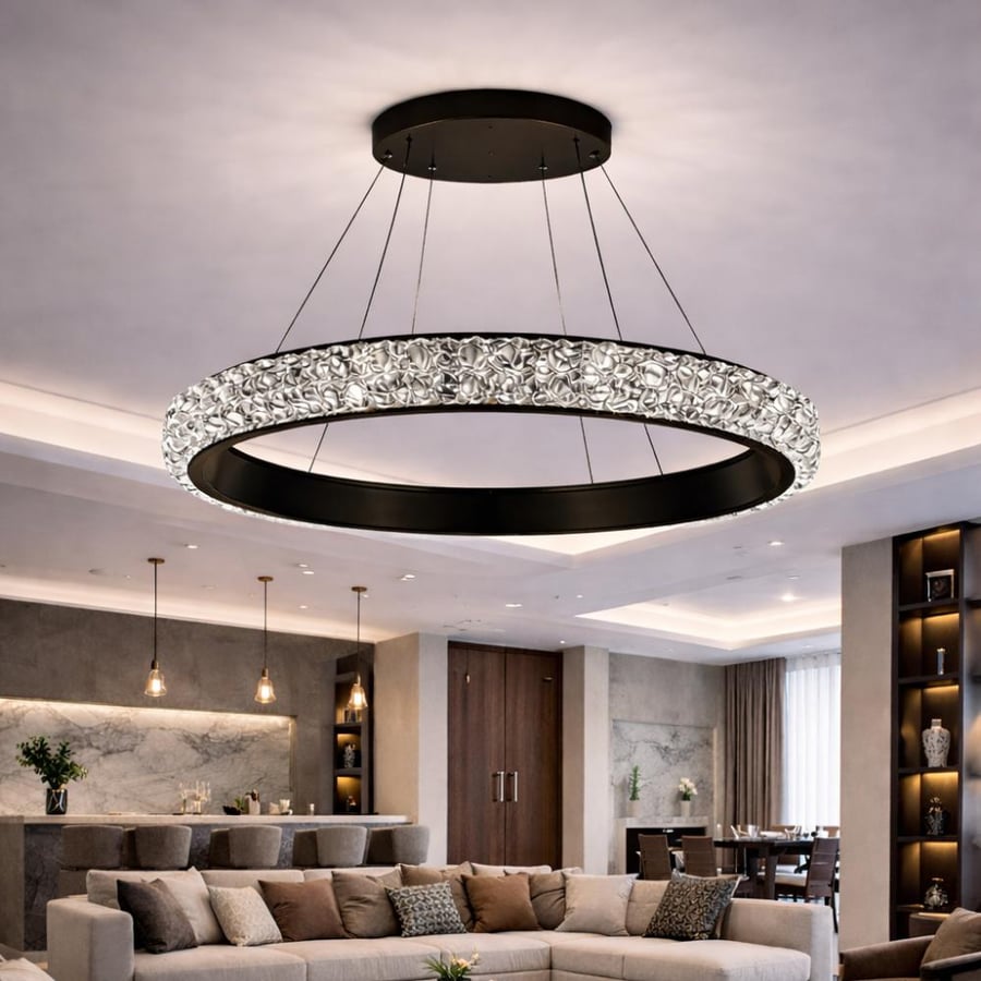 Modern black LED pendant with three lights and remote control – luxurious design available in multiple sizes