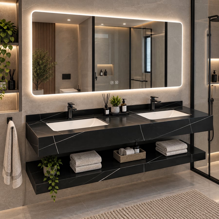 Black marble sinks, one basin and two basins, in various sizes
