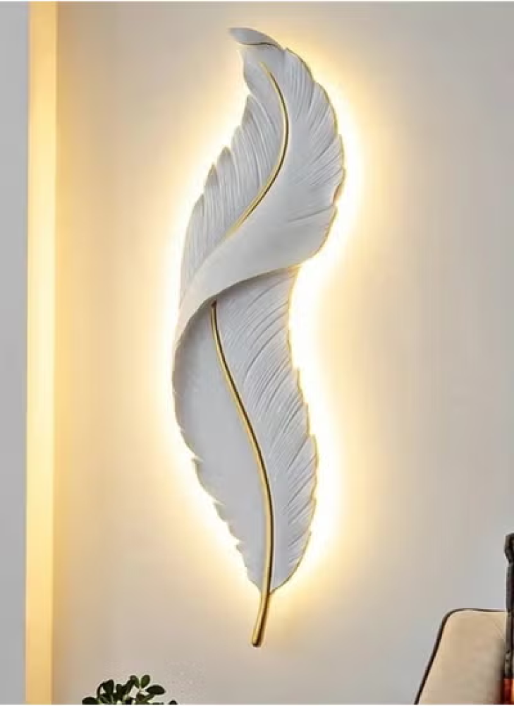 Interior lighting wall-mounted applique in the shape of a feather with three lights, size 86 cm