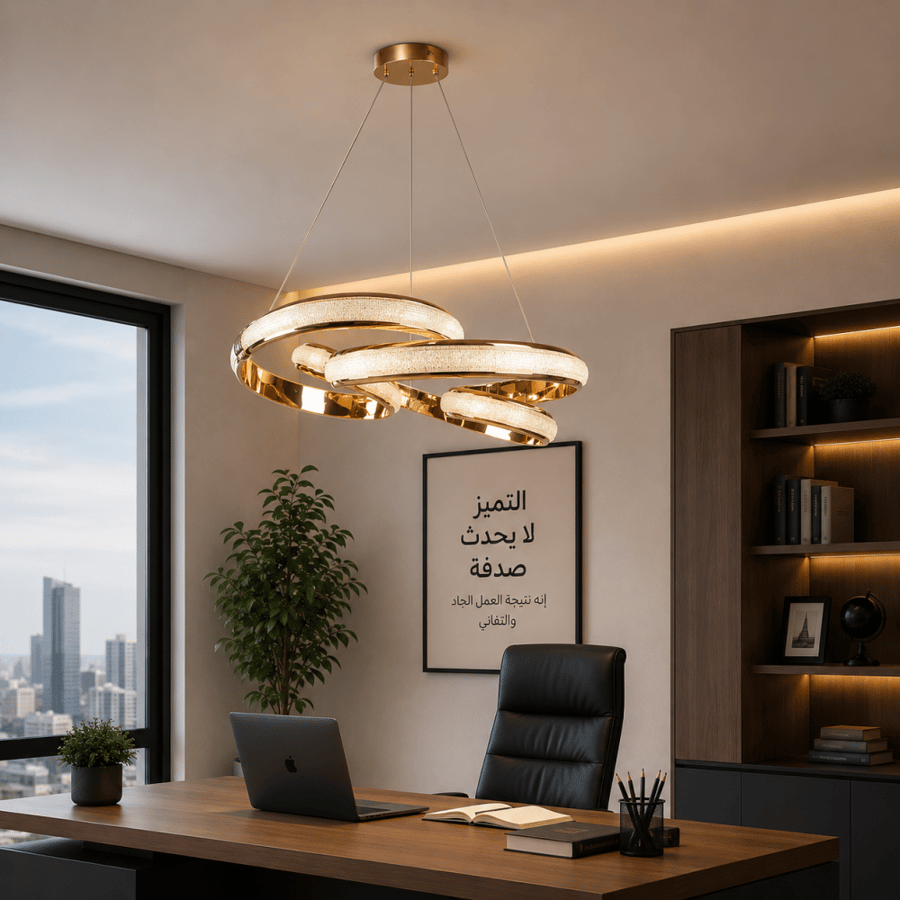 ثريا LED مودرن بتصميم حلقات متداخلة – 135 واط – ذهبي