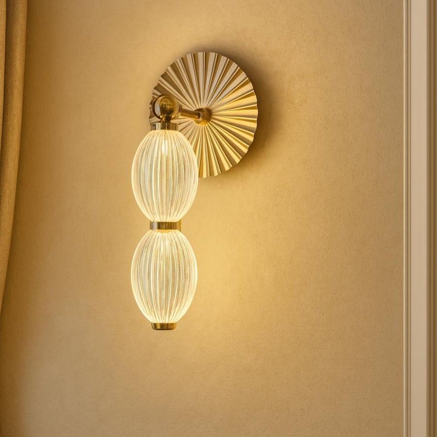 Luxury wall applique with a golden glass spherical design – with three lights