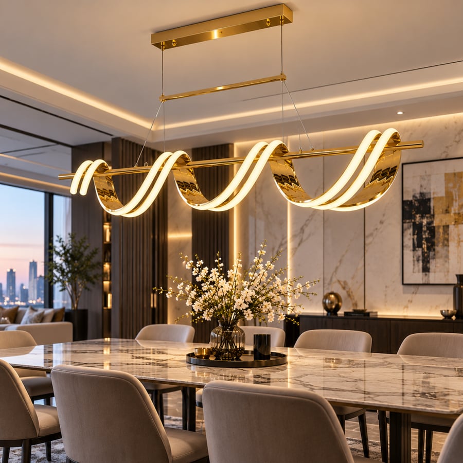 ثريا LED مودرن ذهبية 100 سم – ثلاث إضاءات