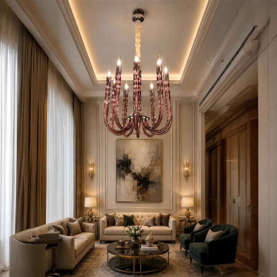 Chandelier modern rose gold luxurious 10 arms with elegant glass design