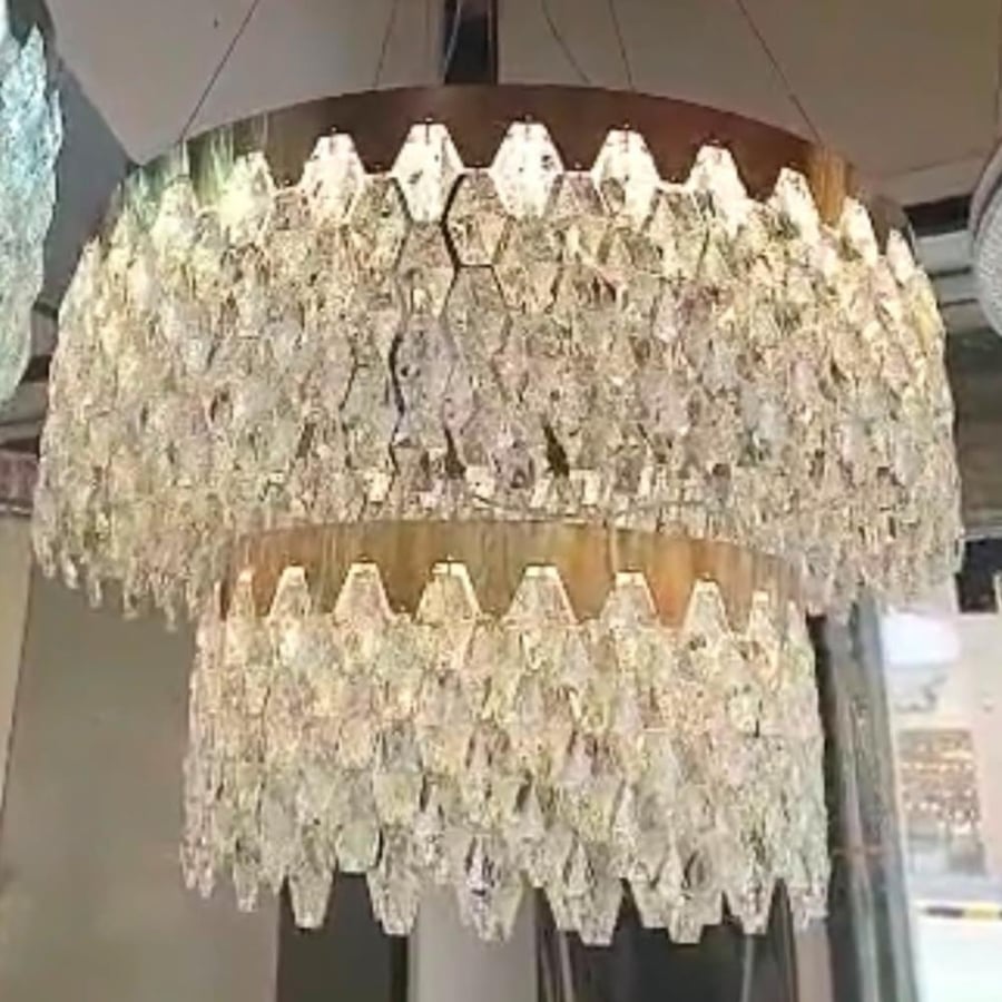 ثريا كريستال LED دائرية طبقتين 60 و40 سم مع ريموت