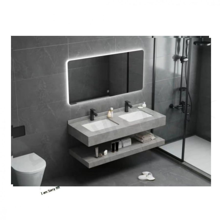 Marble sink 2 basin gray color size 140 cm two basins with LED mirrors