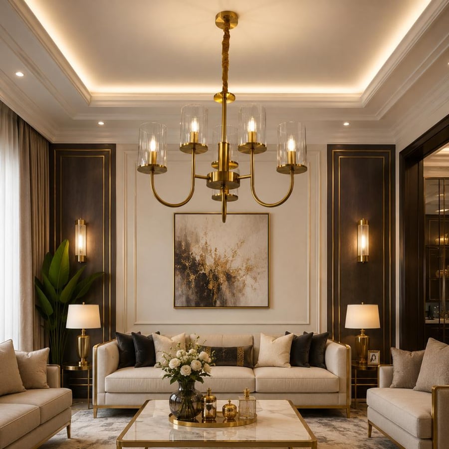 ثريا مودرن ذهبي بـ 6 لمبات زجاجية – تصميم أنيق